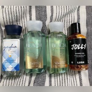 Set of 4 travel sized shower gels.